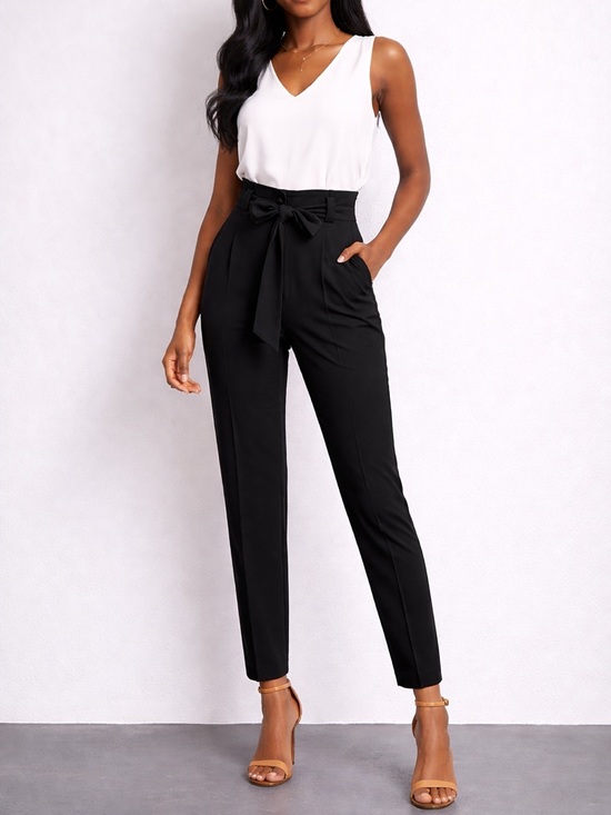 Express Pants - EXPRESS High-Waist Paperbag Tie-Waist Pants - Black